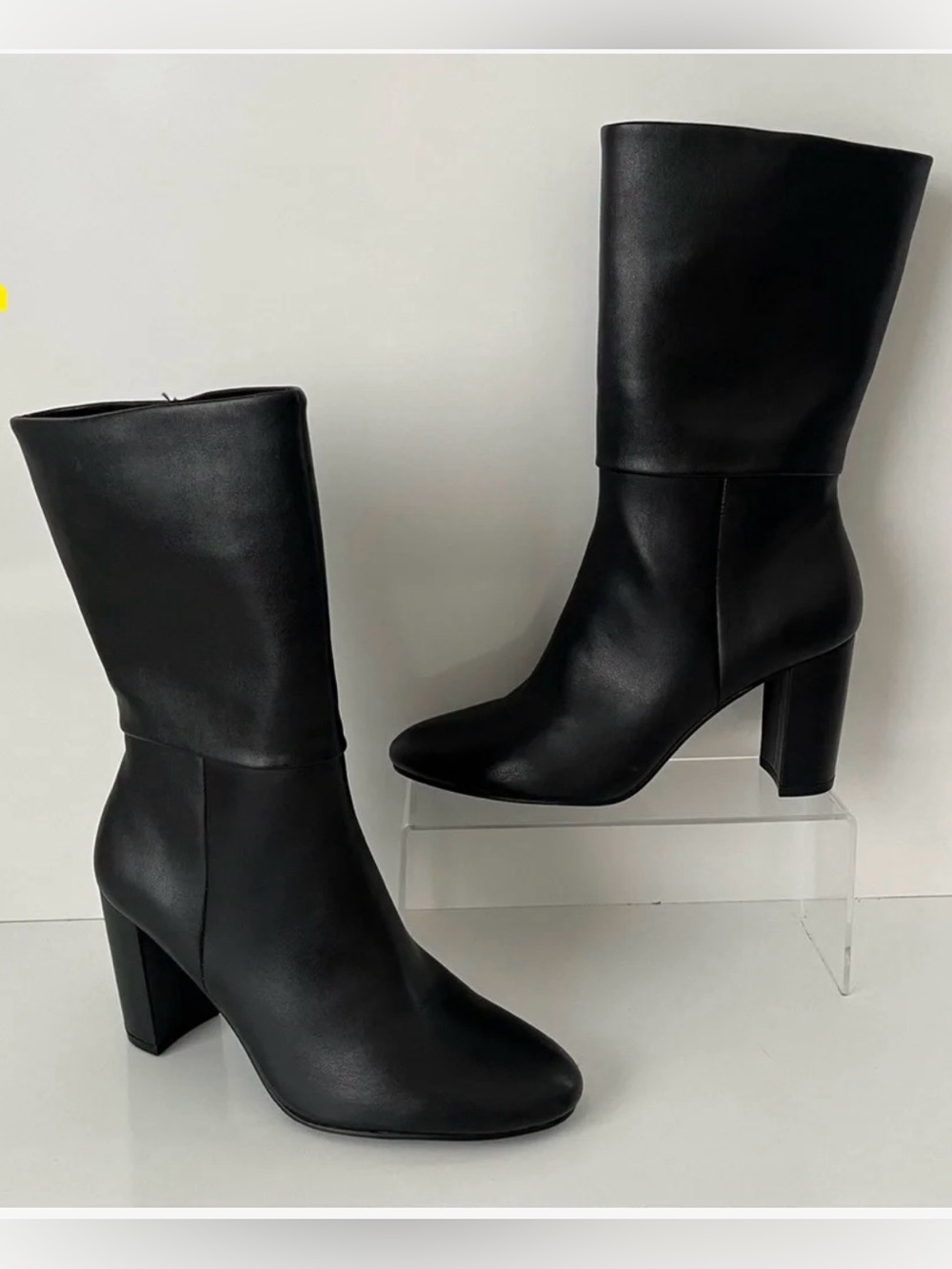 CHARLES DAVID Billow Faux Leather Pointed Toe Block Heeled Boot in Black